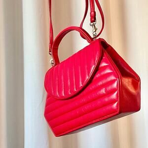 Vintage Y2K Adrienne Vittadini Red Quilted Leather Mini Bag Gold Hardware